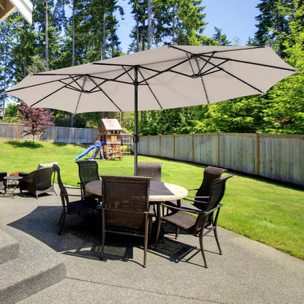 15 ft Double-Sided Patio Umbrella, 48 Solar LEDs, Beige