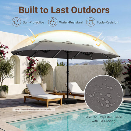 15ft Double-Sided Patio Umbrella, Solar LED Lights, Grey