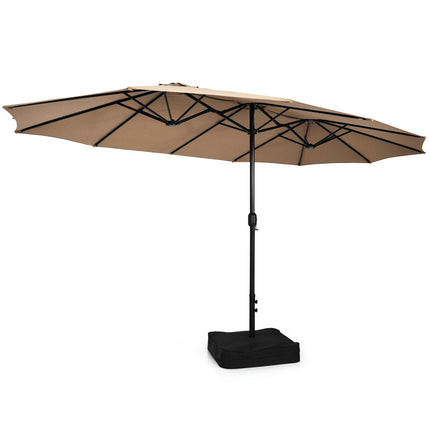 15ft Double-Sided Patio Umbrella With Crank and Base, Coffee