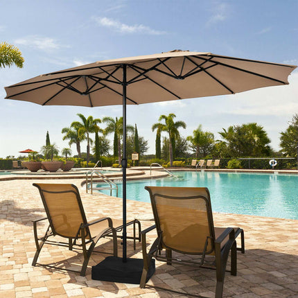 15ft Double-Sided Patio Umbrella With Crank and Base, Coffee