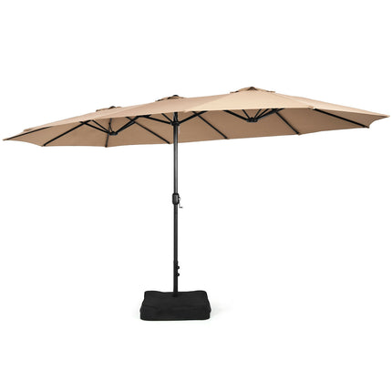 15ft Double-Sided Patio Umbrella With Crank and Base, Coffee