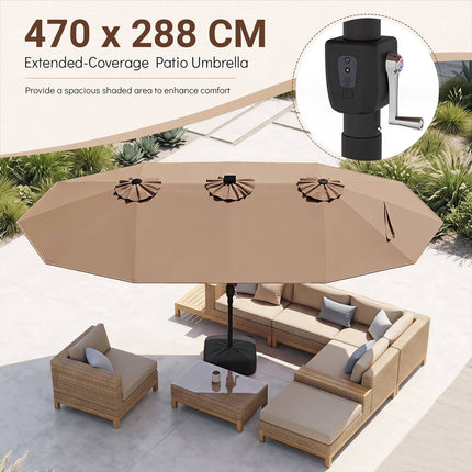 15ft Double-Sided Patio Umbrella with Solar LED Lights