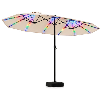 15ft Double-Sided Patio Umbrella with Solar LED Lights