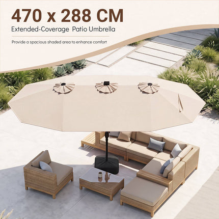 15ft Double-Sided Patio Umbrella with Solar LED Lights
