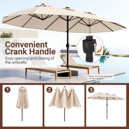 15ft Double-Sided Patio Umbrella with Solar LED Lights