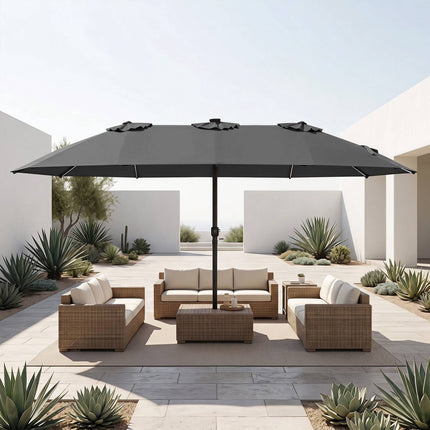 15ft Double-Sided Patio Umbrella with Solar LED Lights