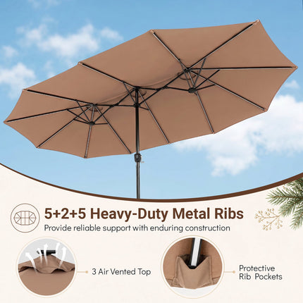15ft Double-Sided Patio Umbrella with Solar LED Lights