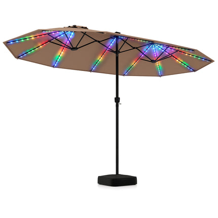 15ft Double-Sided Patio Umbrella with Solar LED Lights
