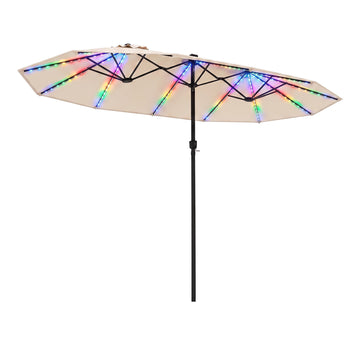 15ft Double-Sided Patio Umbrella with Solar LED Lights