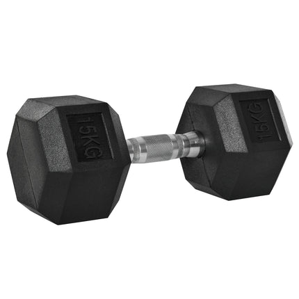 15 kg hexagon dumbbell, knurled handles, cast iron