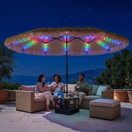 15 x 9 FT Double-Sided Patio Umbrella with Lights & Base