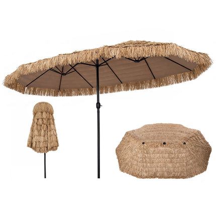 15 x 9 FT Double-Sided Tiki Patio Umbrella, Brown