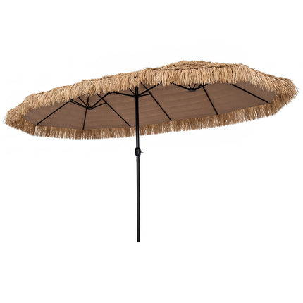 15 x 9 FT Double-Sided Tiki Patio Umbrella, Brown