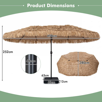 15 x 9 FT Solar Patio Umbrella with Lights, Crank Lift, Brown