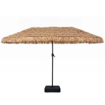 15 x 9 FT Solar Patio Umbrella with Lights, Crank Lift, Brown
