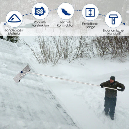 160 - 610 cm roof snow clearer made of aluminum + TPE with wheels and extendable handle snow shovel silver