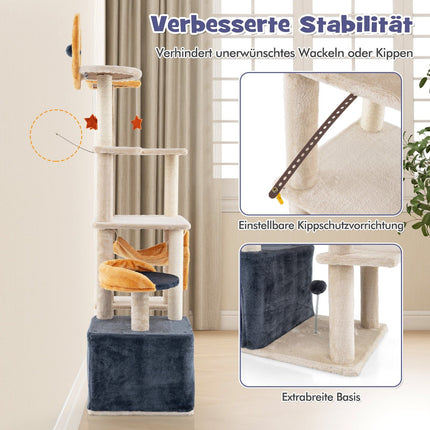 160 cm Cat Tree with Sisal Posts & Multi-Level Condo