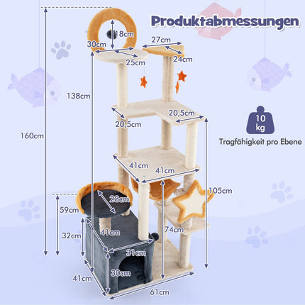 160 cm Cat Tree with Sisal Posts & Multi-Level Condo
