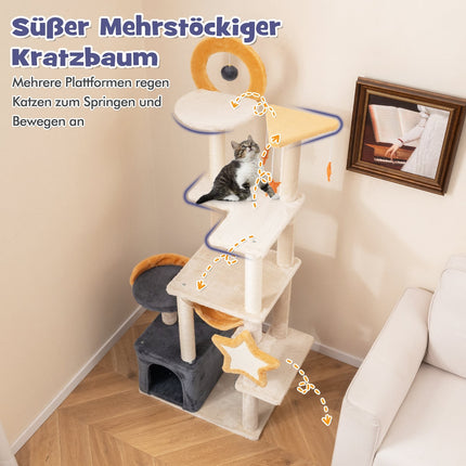 160 cm Cat Tree with Sisal Posts & Multi-Level Condo