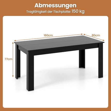 160 cm long extendable dining table, modern kitchen table with space for up to 8 people