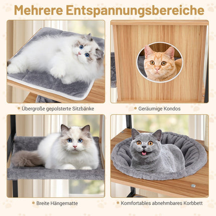 160 cm wooden scratching post with cave & hammock & scratching post 5 level cat scratching post