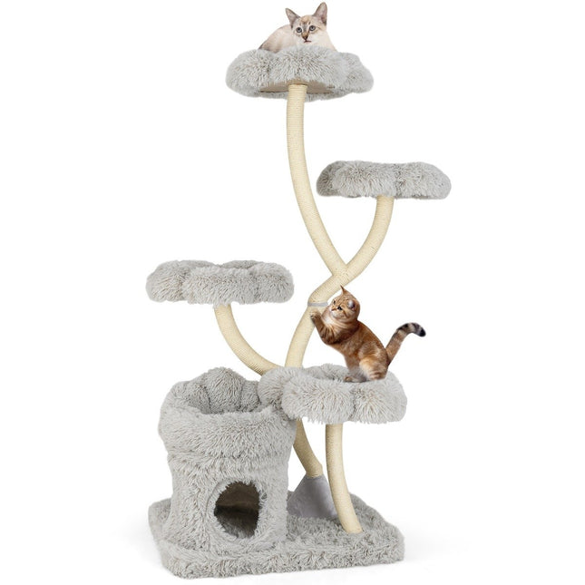 165cm Cat Tree with Sisal Posts & 4 Platforms, Grey