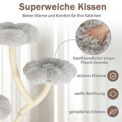 165cm Cat Tree with Sisal Posts & 4 Platforms, Grey