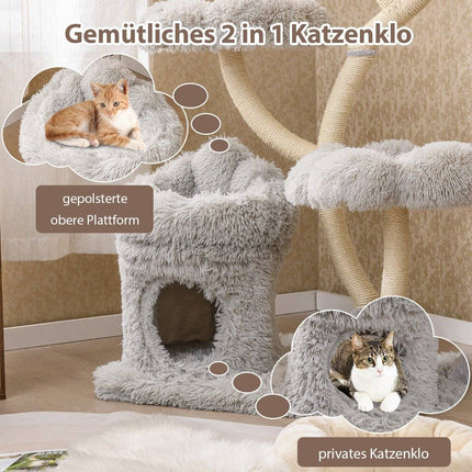 165cm Cat Tree with Sisal Posts & 4 Platforms, Grey