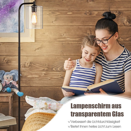 168cm Modern Floor Lamp with Foot Switch & E27 Bulb Base & Black Glass Lampshade