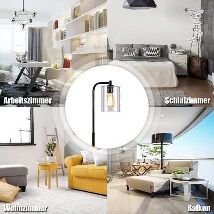 168cm Modern Floor Lamp with Foot Switch & E27 Bulb Base & Black Glass Lampshade