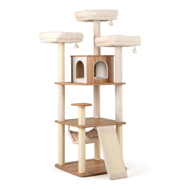 168cm Wooden Cat Tree with Hammock & Scratching Posts