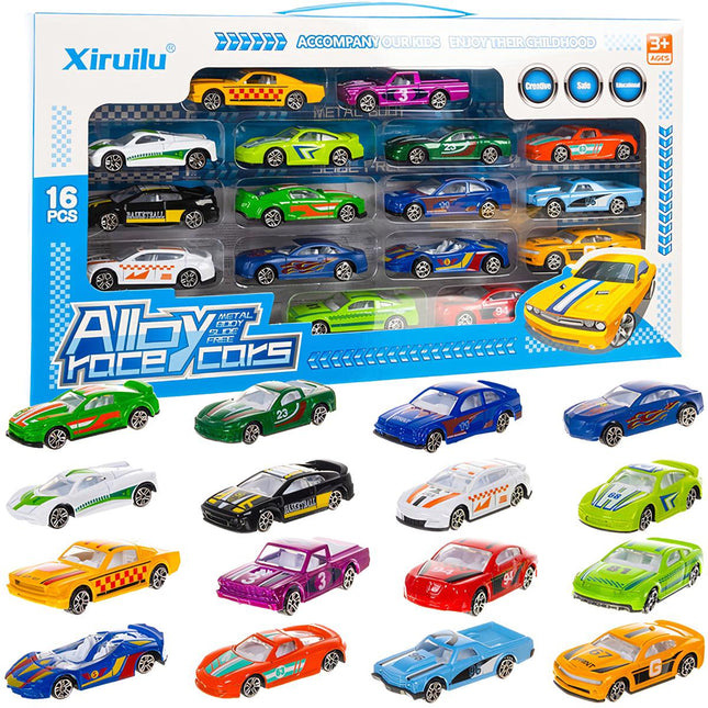 16-Piece Colorful Metal Spring Cars Set for Kids