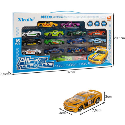 16-Piece Colorful Metal Spring Cars Set for Kids