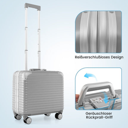 16” hand luggage 34L rolling suitcase with laptop compartment & spinner wheels 43 x 24 x 44 cm silver