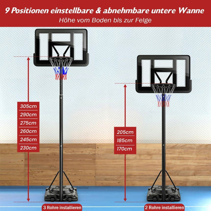 170-305cm Height Adjustable Basketball Stand Outdoor Basketball Hoop with Stand