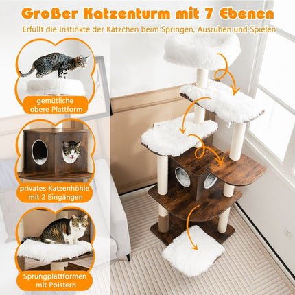 175cm cat tree 6-tier cat scratching post wooden cat scratching post playhouse with cave and 5 mats activity tree climbing tree cat house