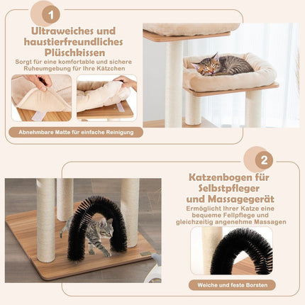 176 cm 6-Tier Scratching Post with Cozy Mats & Cave & Cat Arch Beige
