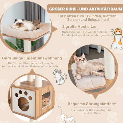 176 cm 6-Tier Scratching Post with Cozy Mats & Cave & Cat Arch Beige