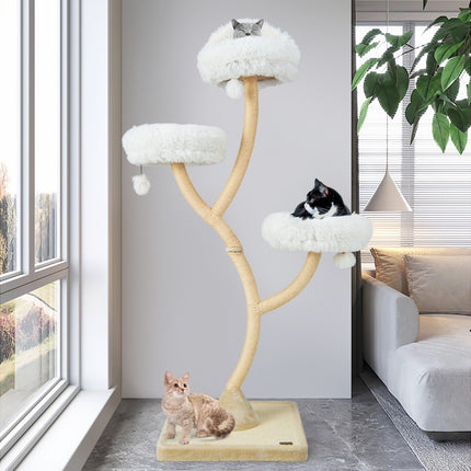 178 cm cat tree with sisal scratching posts & 3 warm lying surfaces & plush balls beige