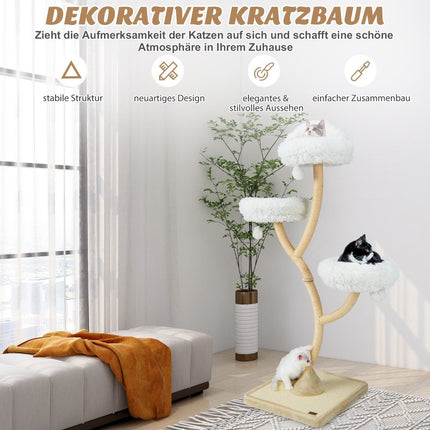 178 cm cat tree with sisal scratching posts & 3 warm lying surfaces & plush balls beige