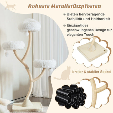 178 cm cat tree with sisal scratching posts & 3 warm lying surfaces & plush balls beige
