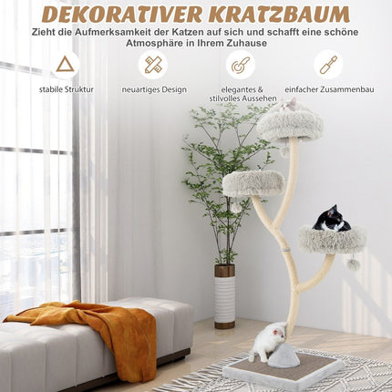 178 cm cat tree with sisal scratching posts & 3 warm lying surfaces & plush balls gray