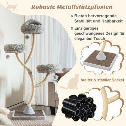 178 cm cat tree with sisal scratching posts & 3 warm lying surfaces & plush balls gray