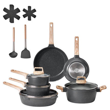 17-Piece Nonstick Granite Cookware Set, Induction, Black