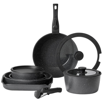 17-Piece Pots and Pans Set, Granite Nonstick, Detachable Handle
