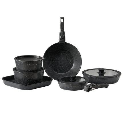 17-Piece Pots and Pans Set, Granite Nonstick, Detachable Handle