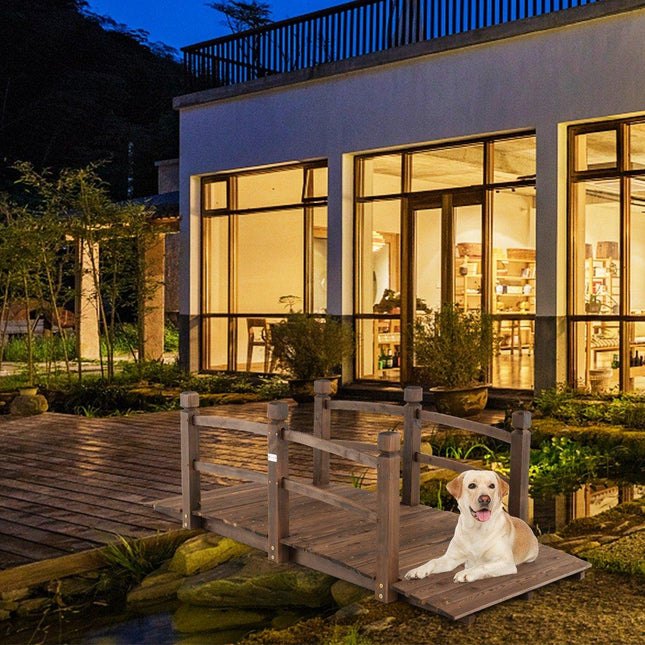 1.7 m long wooden garden bridge, decorative pond bridge with fall protection, 180 kg load capacity