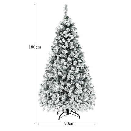 180 cm Artificial Christmas Tree with Snow, LED Lights