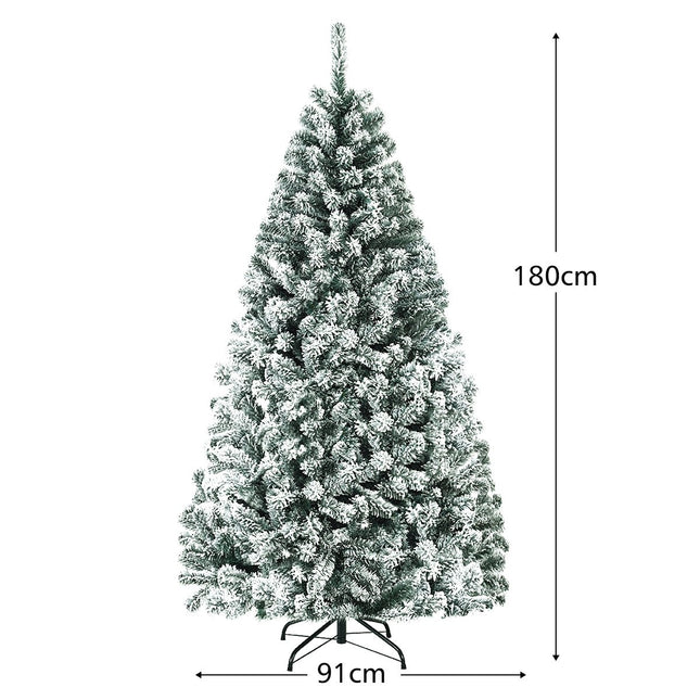 180cm Artificial Christmas Tree with Snow & Metal Stand
