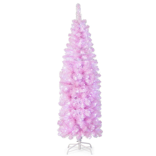 180 cm Artificial Pencil Christmas Tree with 250 Cool White LEDs Slim Christmas Tree Pink